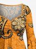 Robe asymétrique à ourlet haut-bas et fronces, imprimé ethnique fleurs et feuilles Hawaï - Orange Foncé 4X