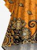 Robe asymétrique à ourlet haut-bas et fronces, imprimé ethnique fleurs et feuilles Hawaï - Orange Foncé 4X