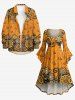 Robe asymétrique à ourlet haut-bas et fronces, imprimé ethnique fleurs et feuilles Hawaï - Orange Foncé 4X
