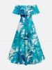 Palm Coconut Tree Print Split Hem Cover Off The Shoulder Hawaii Dress -  