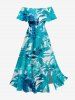 Palm Coconut Tree Print Split Hem Cover Off The Shoulder Hawaii Dress -  