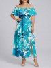 Palm Coconut Tree Print Split Hem Cover Off The Shoulder Hawaii Dress -  