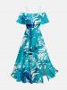 Palm Coconut Tree Print Split Hem Cover Off The Shoulder Hawaii Dress -  