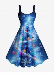 Robe trapèze imprimée sapin de Noël et flocons de neige à paillettes - Bleu profond S