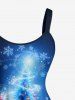 Robe trapèze imprimée sapin de Noël et flocons de neige à paillettes - Bleu profond S