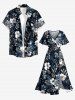 Flowers Leaf Print Split Hawaii Midi Dress -  