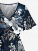 Flowers Leaf Print Split Hawaii Midi Dress -  