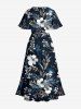 Flowers Leaf Print Split Hawaii Midi Dress -  