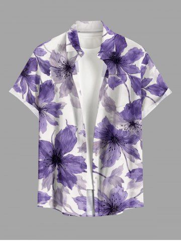Chemise hawaïenne pour homme à imprimé aquarelle floral, boutons et poche - PURPLE - 5XL