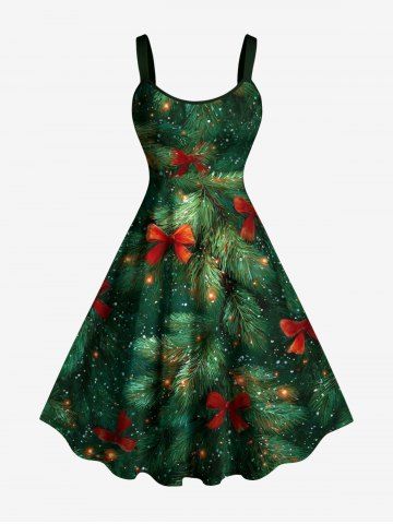 Robe débardeur à imprimé 3D motif sapin de Noël, nœud et paillettes galaxie (bretelles réglables) - DEEP GREEN - L