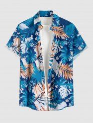 Tropical Leaf Flowers Print Buttons Pocket Hawaii Shirt For Men -  