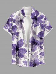 Flowers Watercolor Print Buttons Pocket Hawaii Shirt For Men -  