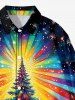 Chemise pour homme à manches longues et boutonnage, imprimé sapin de Noël, flocons et faisceaux lumineux - Jaune 2XL