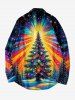 Chemise homme à manches longues à boutons imprimée sapin de Noël, flocons et faisceaux lumineux - Jaune 4XL