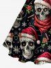 Christmas Hat Skull Santa Claus Snowflake Flower Print Lace Up Grommets Tank Dress -  