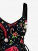 Christmas Hat Skull Santa Claus Snowflake Flower Print Lace Up Grommets Tank Dress -  