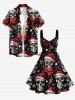 Christmas Hat Skull Santa Claus Snowflake Flower Print Lace Up Grommets Tank Dress -  