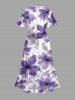 Robe midi hawaïenne fendue à imprimé aquarelle fleurs - Pourpre  3X