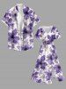 Robe midi hawaïenne fendue à imprimé aquarelle fleurs - Pourpre  3X