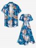 Tropical Leaf Flowers Print Split Hawaii Midi Dress -  