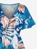 Tropical Leaf Flowers Print Split Hawaii Midi Dress -  