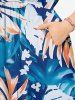 Robe midi hawaïenne fendue à imprimé fleurs et feuilles tropicales - Bleu 3X