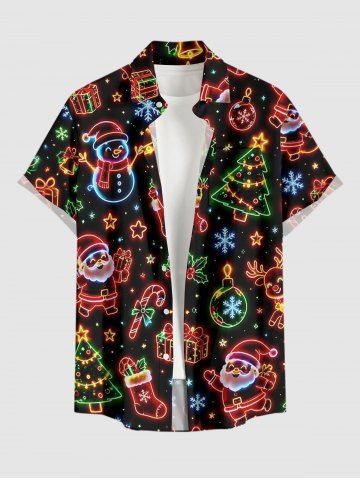 Glitter Christmas Tree Ball Snowflake Candy Stocking Santa Claus Print Button Pocket Shirt For Men - BLACK - 6XL