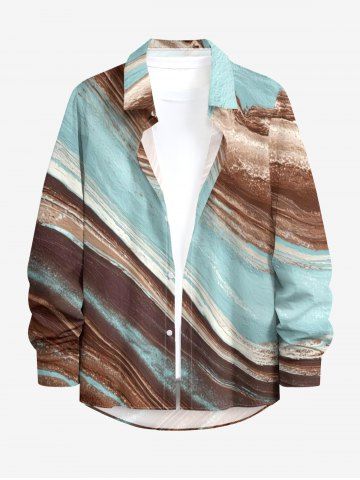 Chemise pour homme à manches longues, boutonnée, imprimé marbré texturé