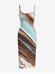 Robe ajustée imprimée à texture marbre - marron foncé 2X