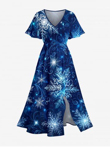 Robe midi fendue à imprimé flocons de neige et galaxie de Noël - CADETBLUE - S