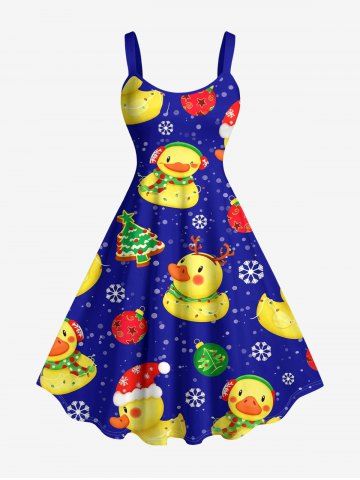 Robe débardeur imprimé sapin de Noël, chapeau, boule, canards et flocon de neige (bretelles réglables) - INDIGO COLOR - M
