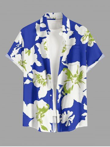 Chemise hawaïenne pour homme à imprimé fleurs et feuilles, boutons et poche - BLUE - 6XL