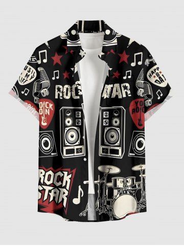 Chemise homme à boutons et poche, imprimé Hawaii rock and roll Radio Letters - BLACK - 2XL