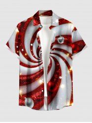 Chemise pour homme avec poche et boutons, imprimé 3D boules de Noël et sucreries à sequins scintillants - Rouge foncé 4XL