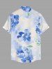 Chemise hawaïenne pour homme à imprimé fleurs et feuilles aquarelle, boutons et poche - Bleu clair L