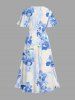 Robe midi hawaïenne fendue à imprimé fleurs et feuilles aquarelle - Bleu clair M