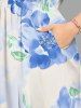 Robe midi hawaïenne fendue à imprimé fleurs et feuilles aquarelle - Bleu clair M
