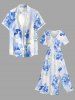 Robe midi hawaïenne fendue à imprimé fleurs et feuilles aquarelle - Bleu clair M
