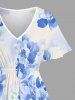 Robe midi hawaïenne fendue à imprimé fleurs et feuilles aquarelle - Bleu clair M