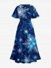 Robe midi fendue à imprimé flocons de neige et galaxie de Noël - Cadetblue 1X