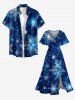 Robe midi fendue à imprimé flocons de neige et galaxie de Noël - Cadetblue 1X