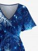 Robe midi fendue à imprimé flocons de neige et galaxie de Noël - Cadetblue 1X