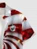 Chemise pour homme avec poche et boutons, imprimé 3D boules de Noël et sucreries à sequins scintillants - Rouge foncé 4XL