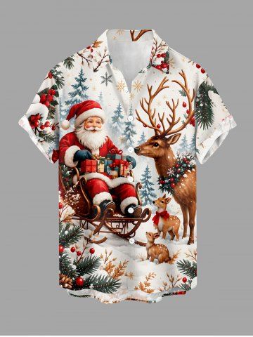 Chemise pour homme imprimée Père Noël, élan et flocon de neige, avec boutons et poche - WHITE - 6XL
