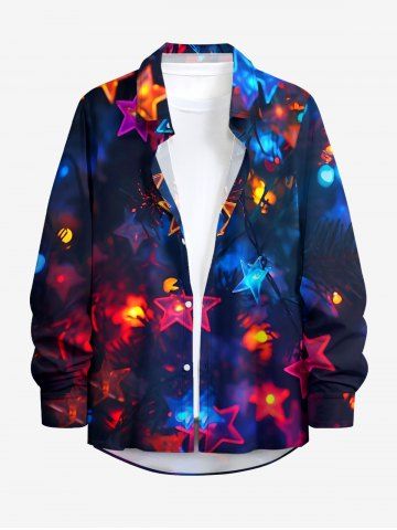 Christmas Star Light Print Buttons Pocket Shirt For Men - DEEP BLUE - XL