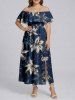 Robe midi hawaïenne à imprimé floral, fendue et épaules dénudées - Bleu profond 3X