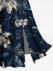 Robe midi hawaïenne à imprimé floral, fendue et épaules dénudées - Bleu profond 3X