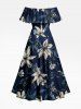 Robe midi hawaïenne à imprimé floral, fendue et épaules dénudées - Bleu profond 3X