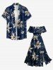 Robe midi hawaïenne à imprimé floral, fendue et épaules dénudées - Bleu profond 3X