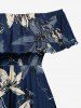 Robe midi hawaïenne à imprimé floral, fendue et épaules dénudées - Bleu profond 3X